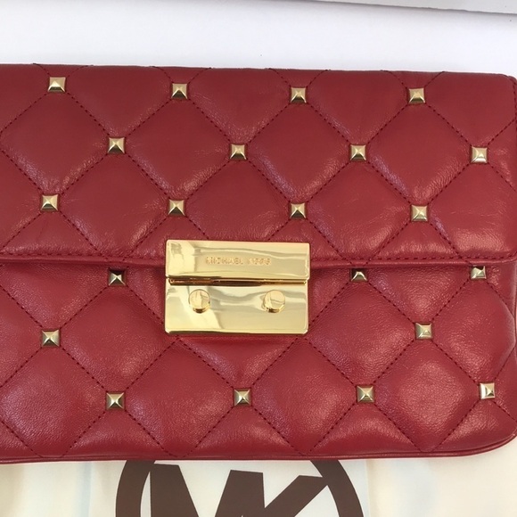 MICHAEL MICHAEL KORS Red Gold Sloan Quilt Studded Clutch - Picture 3 of 6
